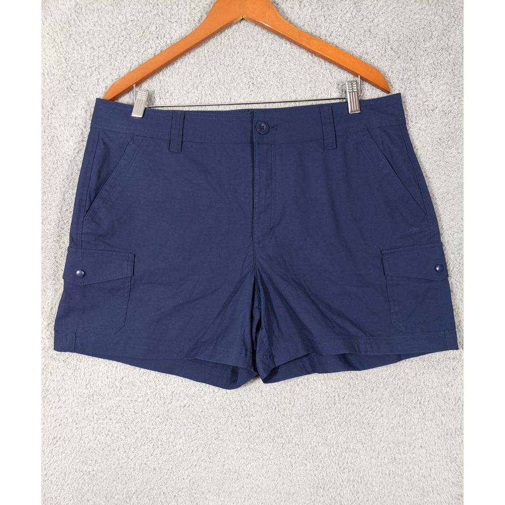 Eddie Bauer Nylon Cargo Shorts Women 14 Navy Blue Utility Hiking Travel Outdoor - Picture 1 of 10